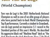 2001 Tom van de Logt Biography Card