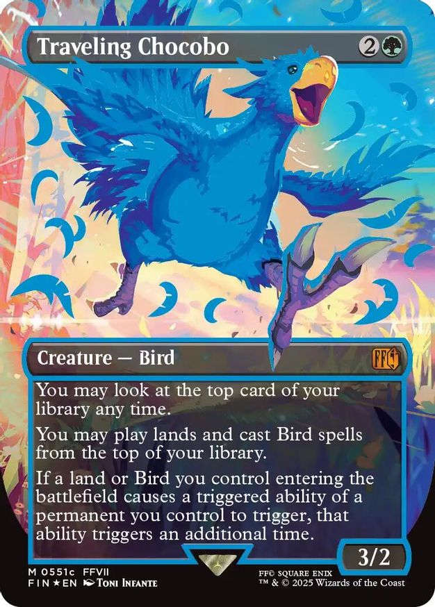 Traveling Chocobo (Borderless) (Neon Ink Blue) card from Universes Beyond: FINAL FANTASY